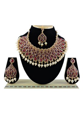 Catchy Gold and Maroon Beads Work Necklace Set