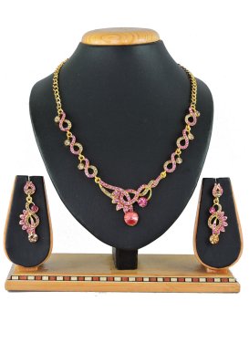 Catchy Pink and White Gold Rodium Polish Necklace Set For Festival