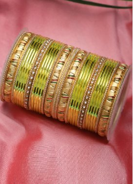 Catchy Stone Work Gold and Olive Kada Bangles for Ceremonial