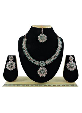 Catchy Stone Work Green and White Necklace Set