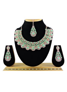Catchy Stone Work Mint Green and White Necklace Set