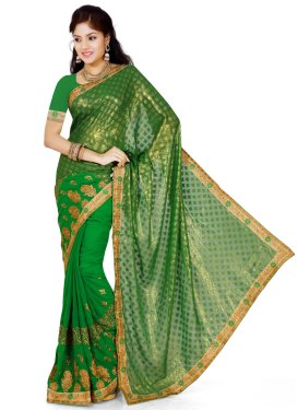 Celestial Green Color Brasso Party Wear Saree