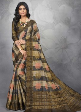 Chanderi Cotton Beige and Black Trendy Classic Saree