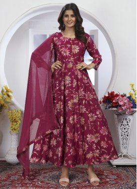 Chanderi Cotton Digital Print Work Readymade Classic Gown