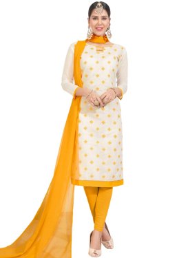 Chanderi Cotton Mustard and Off White Embroidered Work Pant Style Classic Suit