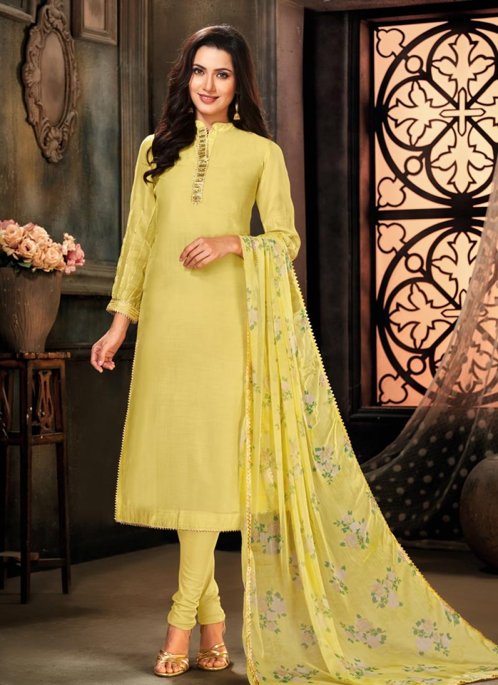 Cotton Chanderi fabric Hand Mirror Multi work Salwar Kameez Suit at Best  Price in Surat
