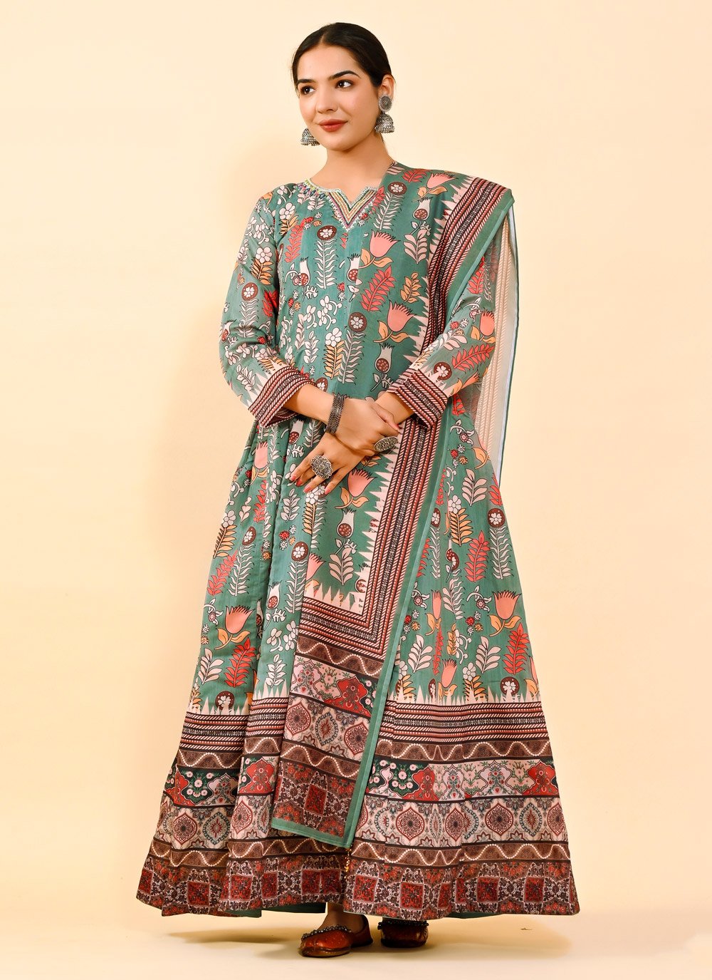 Chanderi Silk Beads Work Readymade Long Length Gown