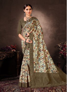 Chanderi Silk Beige and Olive Designer Contemporary Style Saree For Ceremonial