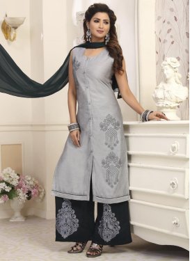 Chanderi Silk Black and Grey Readymade Designer Salwar Suit