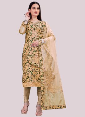 Chanderi Silk Churidar Suit in Beige with Digital Print Work for Women