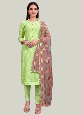 Chanderi Silk Churidar Suit in Mint Green with Embroidered Work for Ceremonial