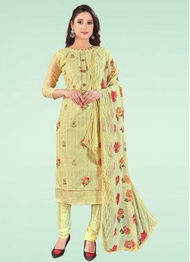 Chanderi Silk Churidar Suit in Yellow with Embroidered Work for Ceremonial