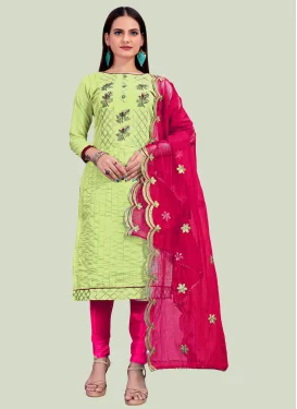 Chanderi Silk Churidar Suit with Beads Work in Mint Green and Rose Pink