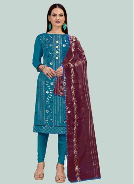 Chanderi Silk Churidar Suit with Gota Patti Work for Festival in Teal