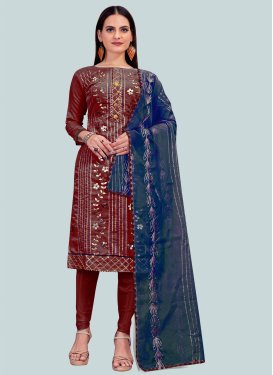 Chanderi Silk Churidar Suit with Gota Patti Work in Maroon