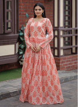 Chanderi Silk Digital Print Work Floor Length Gown