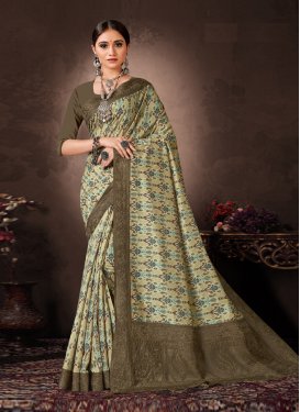 Chanderi Silk Olive and Sea Green Designer Contemporary Style Saree For Party