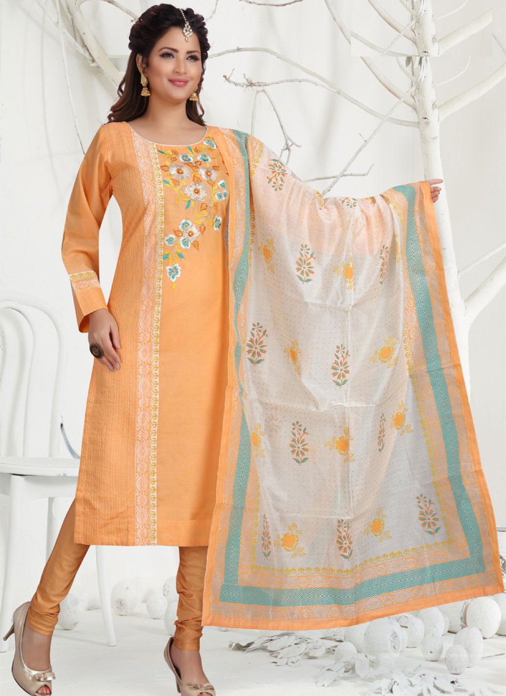 Chanderi Silk Readymade Churidar Salwar Suit