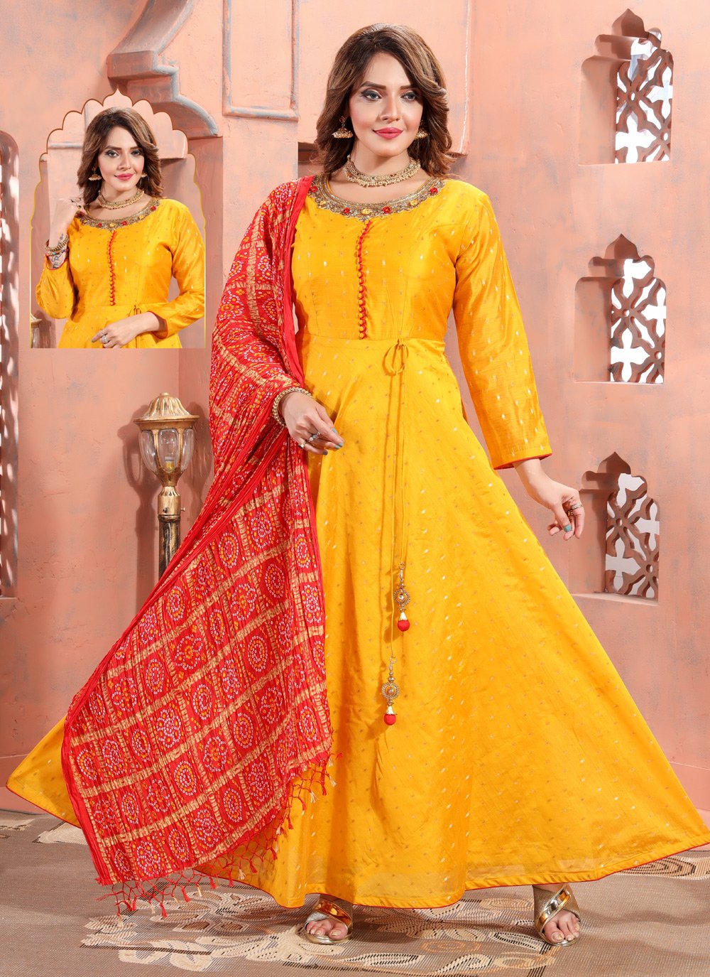 Chanderi Silk Readymade Classic Gown For Party