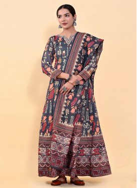 Chanderi Silk Readymade Floor Length Gown For Festival