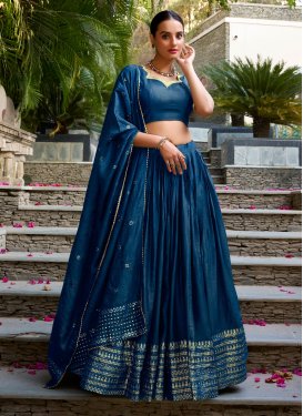 Chanderi Silk Trendy Lehenga Choli with Foil Print Work for Ceremonial in Navy Blue