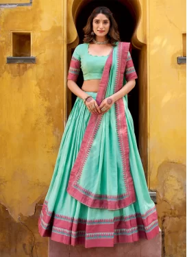 Chanderi Silk Trendy Lehenga Choli with Woven Work in Turquoise