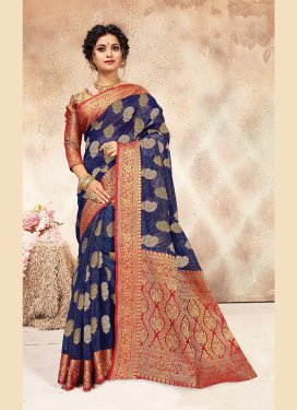 Chanderi Weaving Navy Blue Traditional Designer Saree