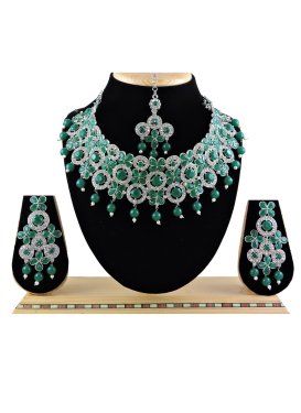 Charismatic Alloy Beads Work Sea Green and Silver Color Necklace Set