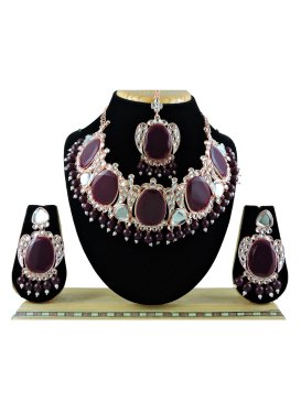 Charismatic Alloy Maroon and White Beads Work Necklace Set