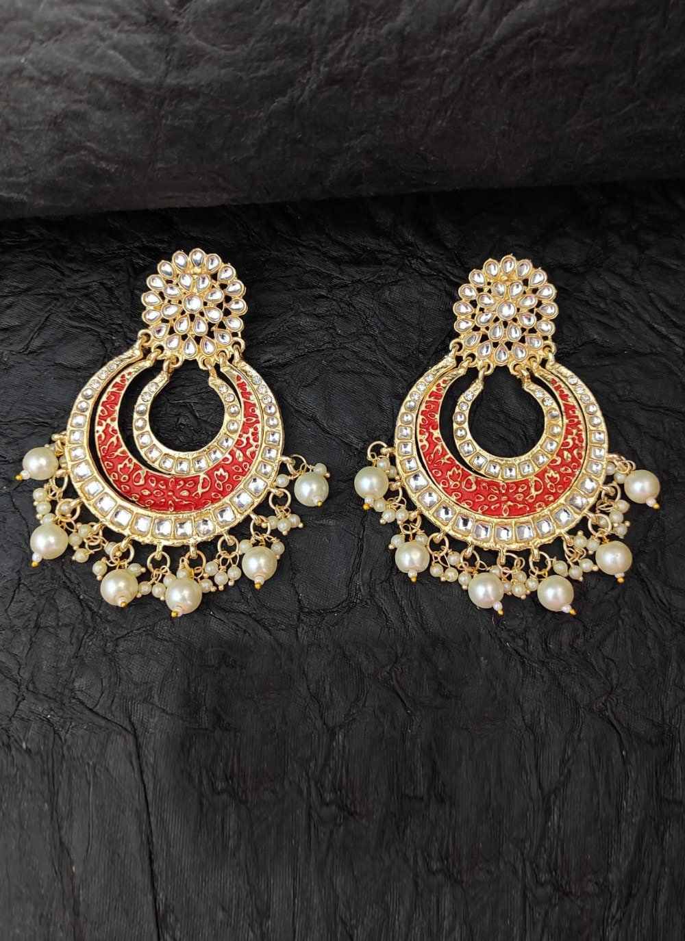 Charismatic Alloy Red and White Earrings