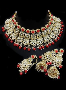 Charismatic Beads Work Cream and Red Necklace Set for Party
