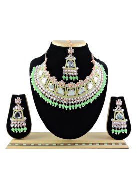 Charismatic Beads Work Mint Green and White Necklace Set