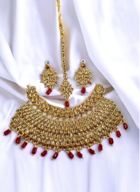 Charismatic Beads Work Red and White Necklace Set for Ceremonial