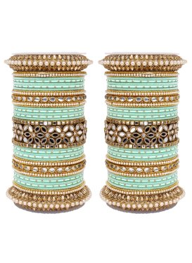 Charismatic Gold and Turquoise Beads Work Kada Bangles