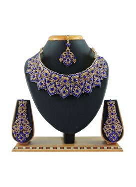 Charismatic Gold Rodium Polish Blue and Gold Necklace Set