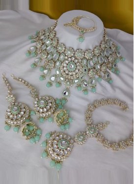 Charismatic Gold Rodium Polish Pink and Turquoise Beads Work Necklace Set