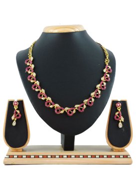 Charismatic Gold Rodium Polish Stone Work Rose Pink and White Necklace Set for Festival