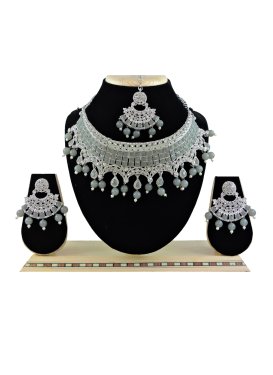 Charismatic Grey and Silver Color Silver Rodium Polish Necklace Set For Festival