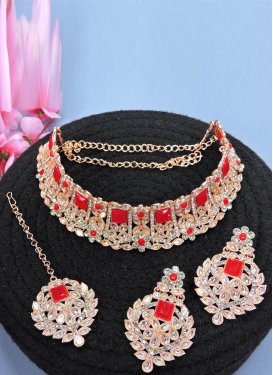 Charismatic Red and White Stone Work Necklace Set