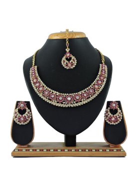 Charismatic Rose Pink and White Stone Work Necklace Set