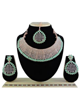 Charismatic Sea Green and White Alloy Necklace Set For Festival