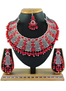 Charismatic Silver Rodium Polish Alloy Red and White Necklace Set