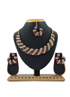 Charismatic Stone Work Maroon and White Necklace Set