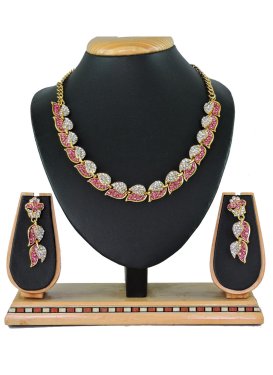 Charismatic Stone Work Pink and White Necklace Set for Festival