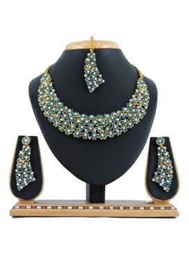 Charismatic Teal and White Alloy Necklace Set