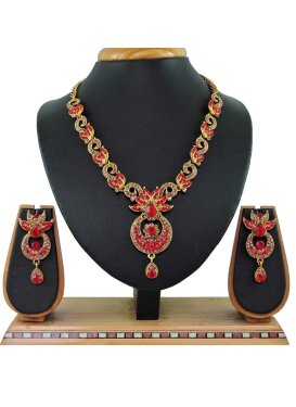 Charming Beads Work Alloy Gold Rodium Polish Necklace Set For Ceremonial