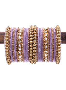 Charming Gold and Violet Beads Work Gold Rodium Polish Kada Bangles