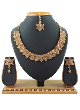 Charming Gold Rodium Polish Beads Work Necklace Set For Festival