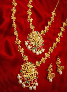 Charming Gold Rodium Polish Gold and Green Necklace Set