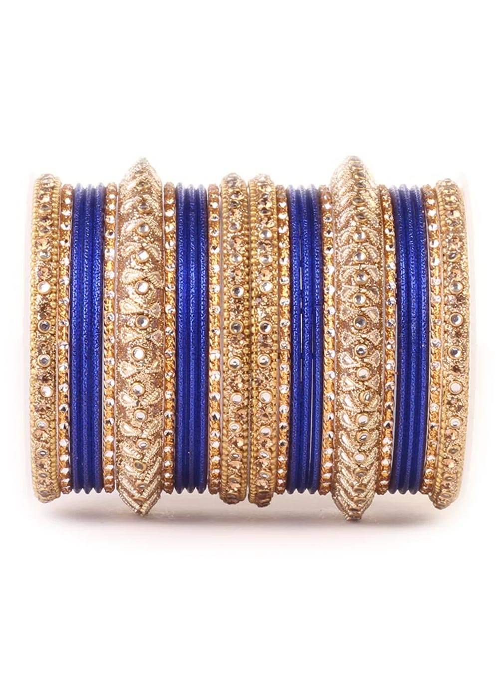 Charming Gold Rodium Polish Stone Work Blue and Gold Bangles for Festival